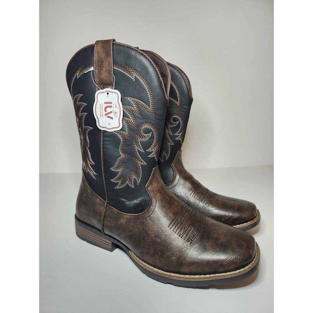 IUV Men's Dark Brown Size 10.5 Western Boot Rustic Embroidered NWT